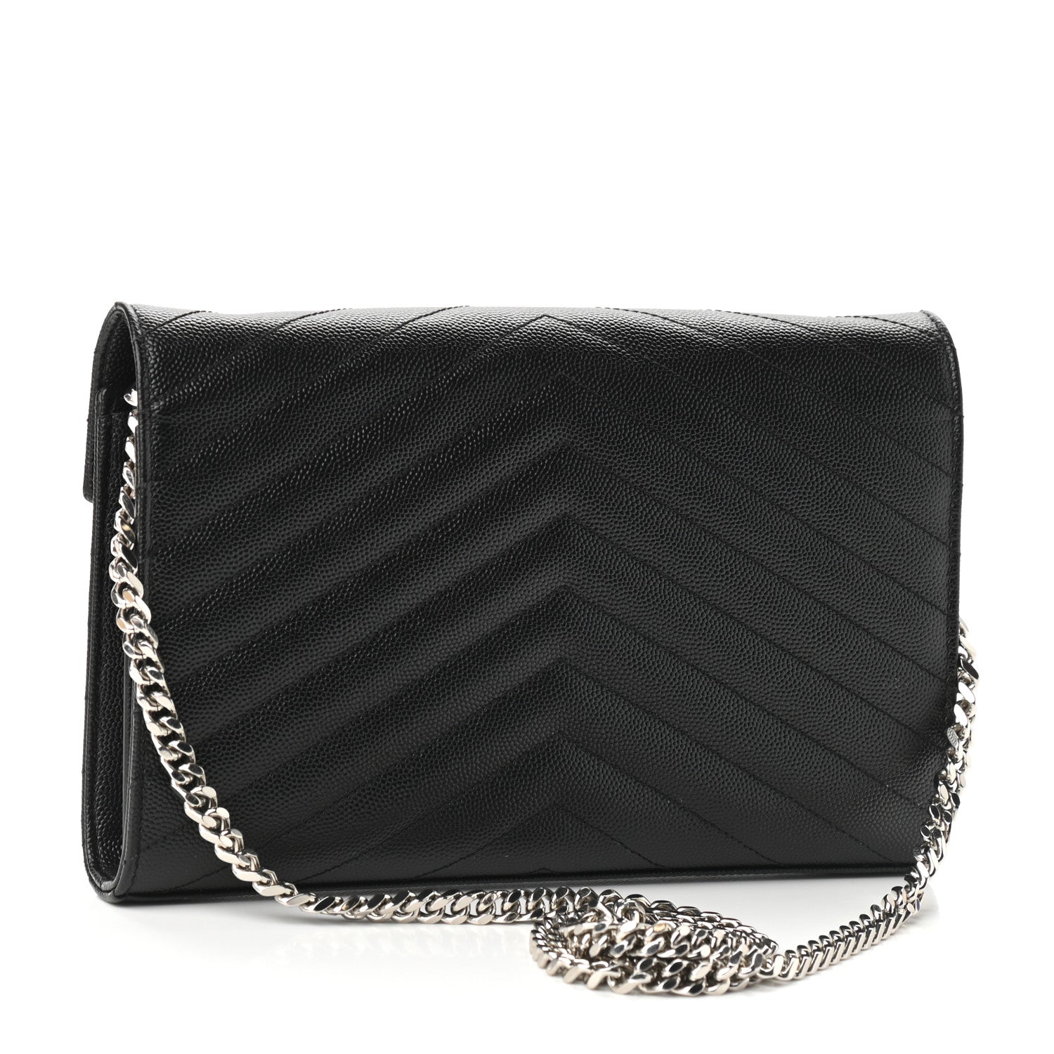 Saint Laurent Grain De Poudre Matelasse Chevron Monogram Chain Wallet Black 2 of 9