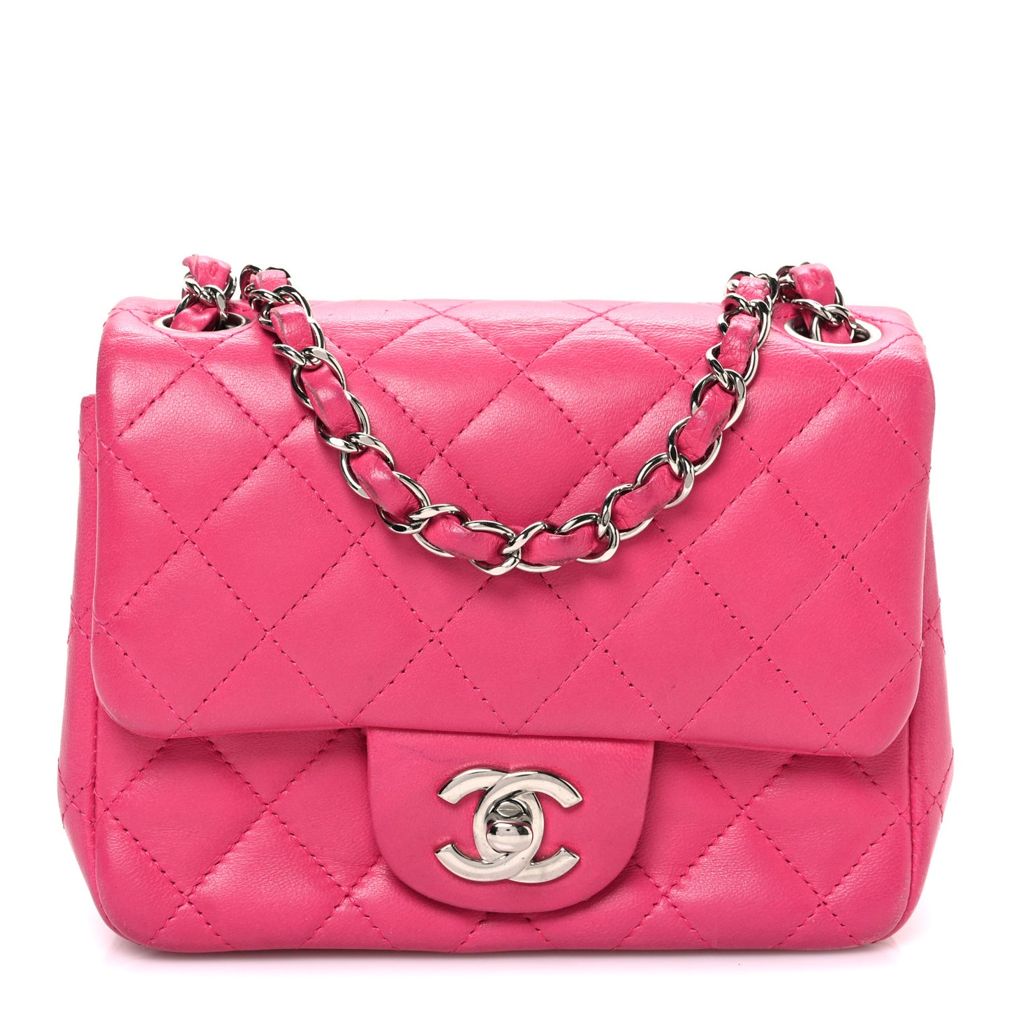 Lambskin Quilted Mini Square Flap Dark Pink