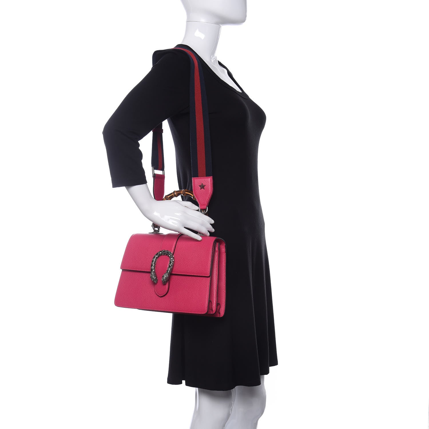 Gucci Dollar Calfskin Crystal Web Medium Dionysus Bamboo Top Handle Bag Box Pink Black Diamond 2 of 10