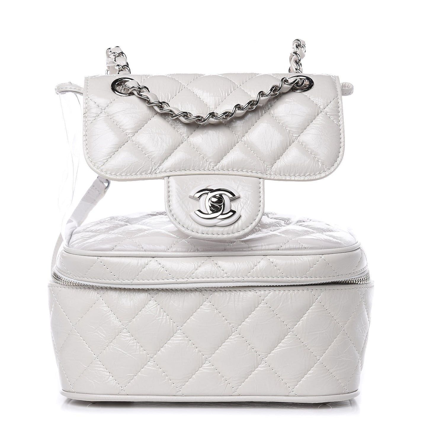 Crumpled Calfskin PVC Quilted Backpack White