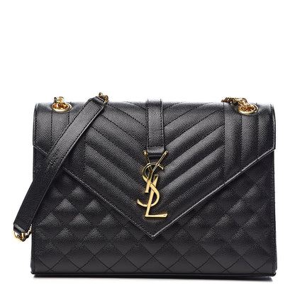 Saint Laurent Grain De Poudre Textured Mixed Matelasse Triquilt Medium Monogram Satchel Black 1 of 10