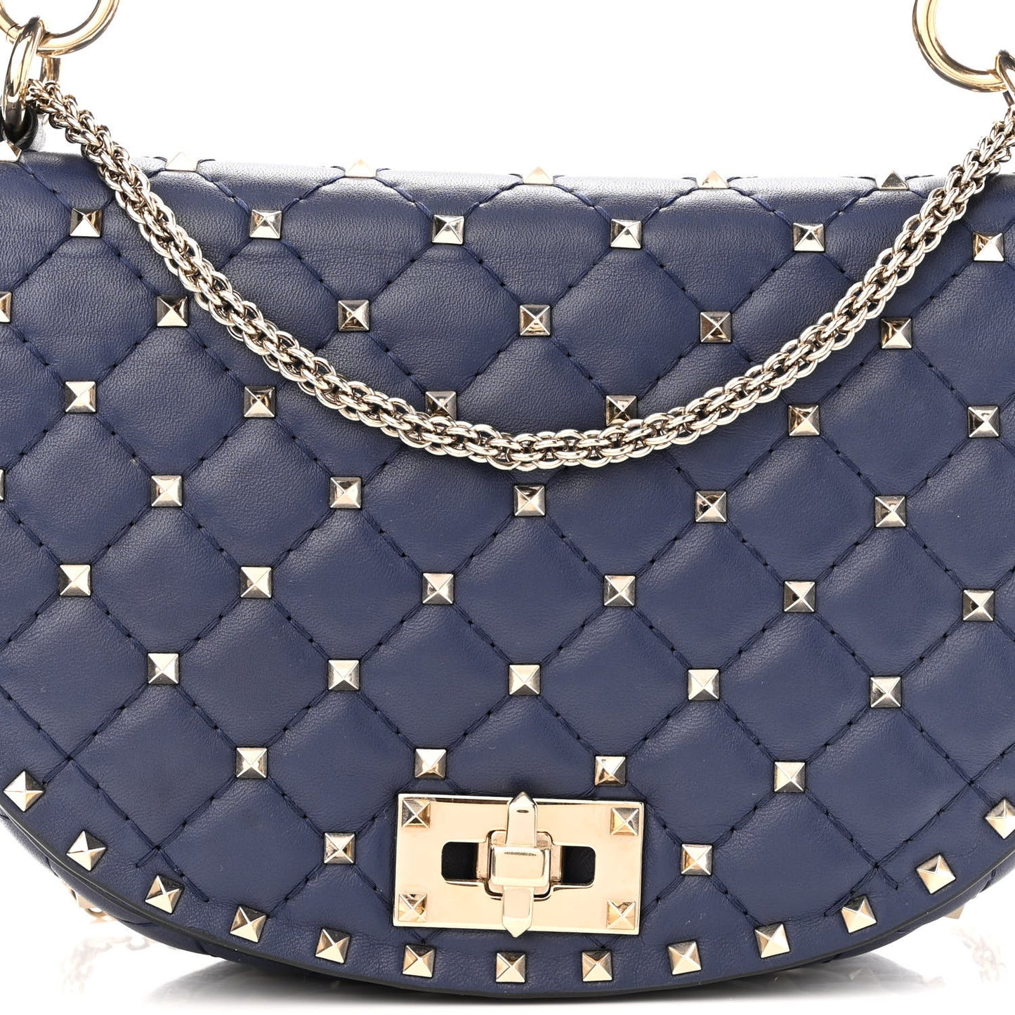 Nappa Medium Rockstud Spike Halfmoon Saddle Bag Blue