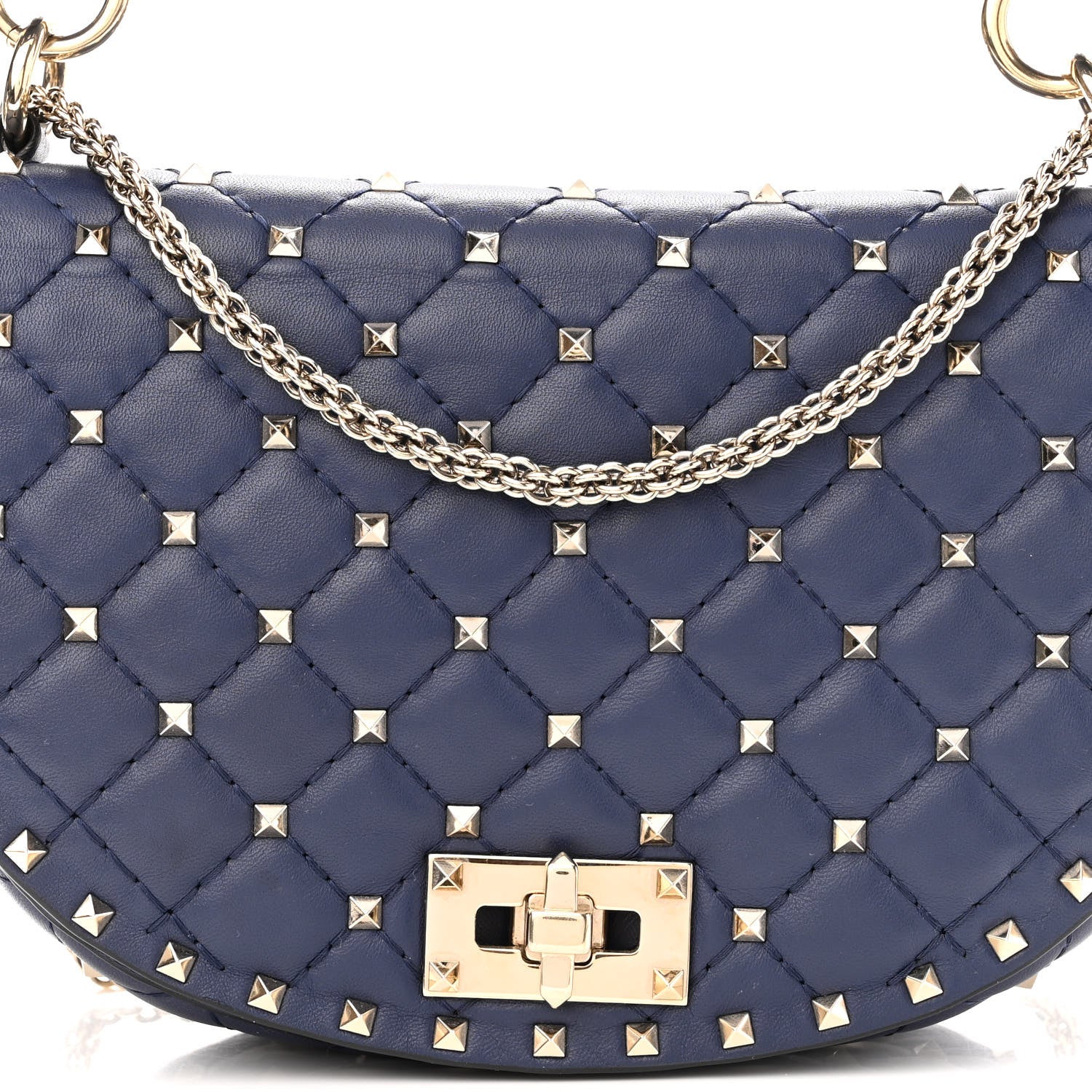 Valentino Garavani Nappa Medium Rockstud Spike Halfmoon Saddle Bag Blue 7 of 11