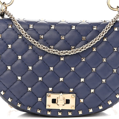 Valentino Garavani Nappa Medium Rockstud Spike Halfmoon Saddle Bag Blue 7 of 11