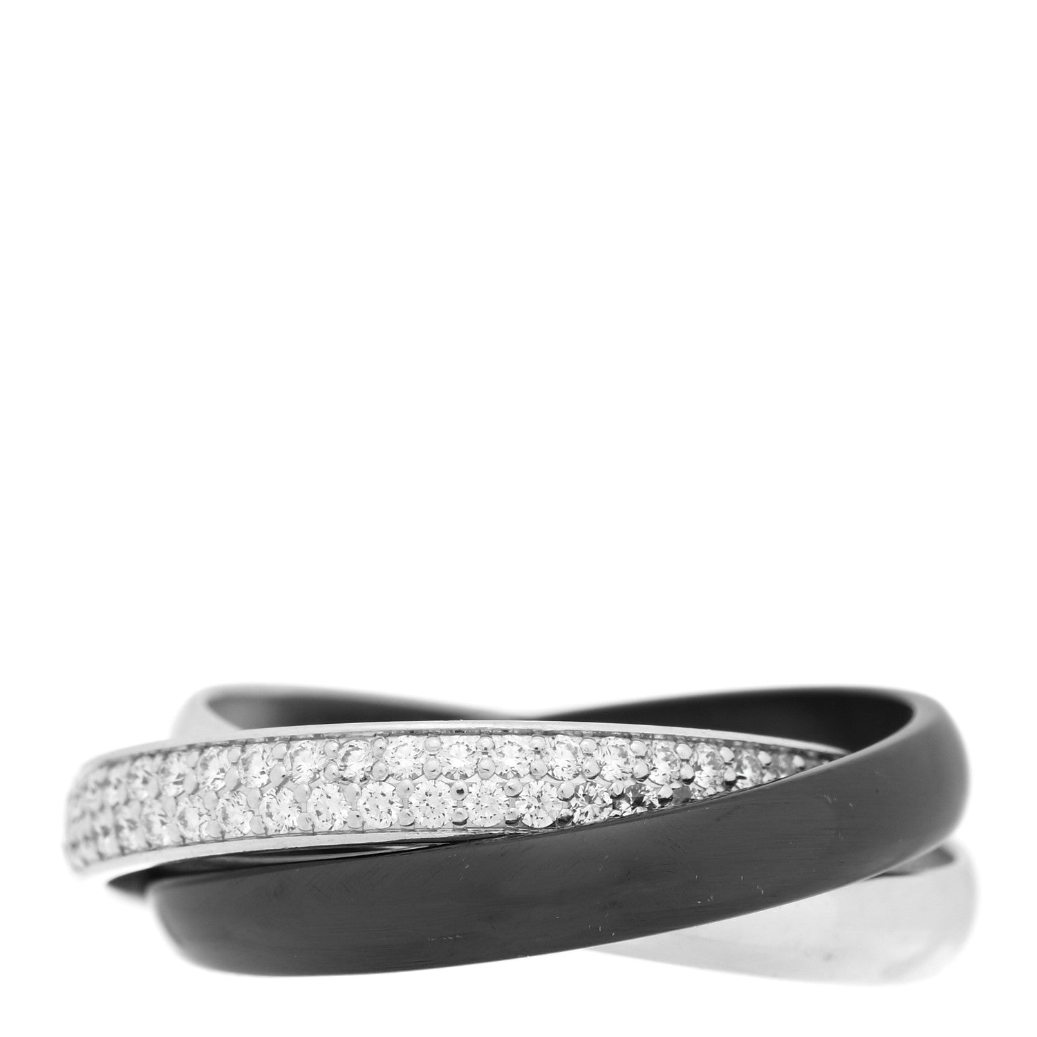 Cartier 18K White Gold Diamond Ceramic Small Trinity Ring 51 5.75 3 of 5