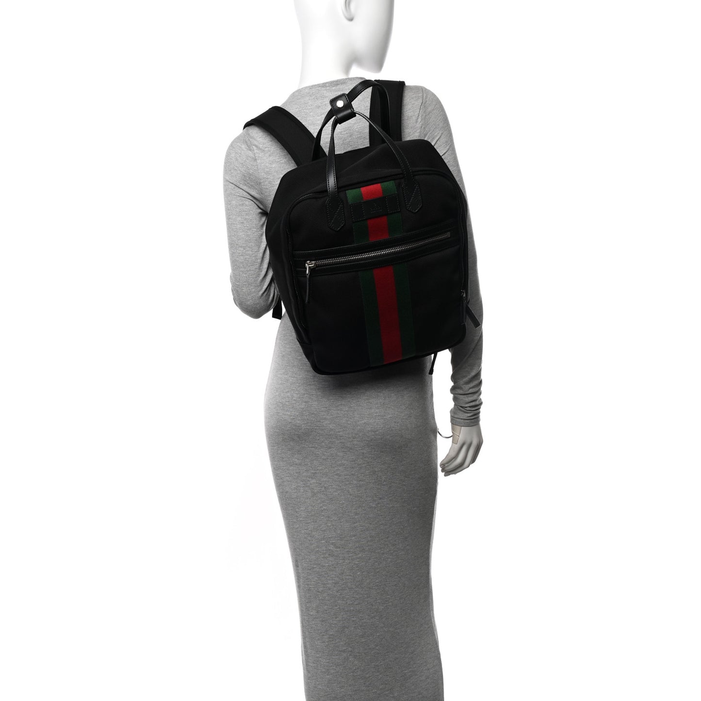 Techno Canvas Appia Calfskin Web Tote Backpack Black