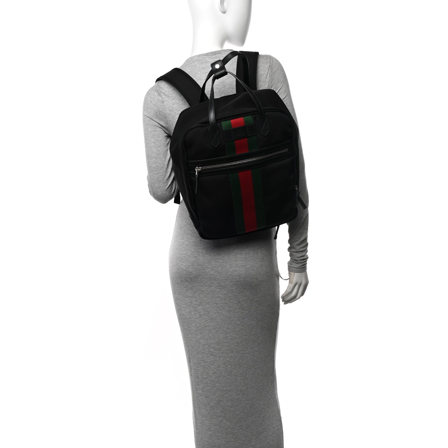 Gucci Techno Canvas Appia Calfskin Web Tote Backpack Black 2 of 12