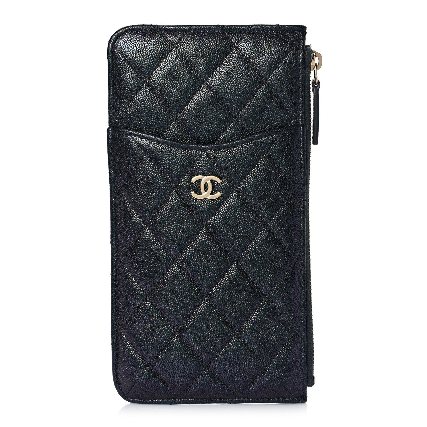 Chanel Iridescent Caviar Quilted Classic Flat Wallet Pouch Black 1 of 10