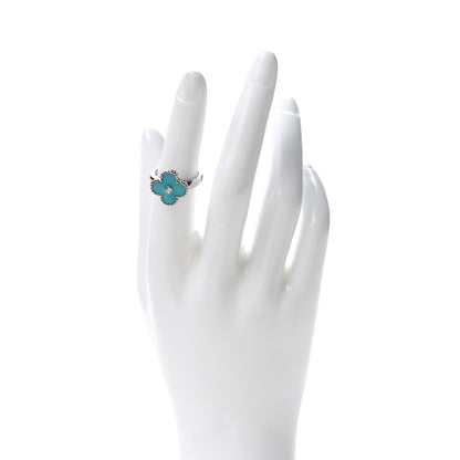 Van Cleef & Arpels 18K White Gold Diamond Turquoise Vintage Alhambra Ring 52 6 2 of 7