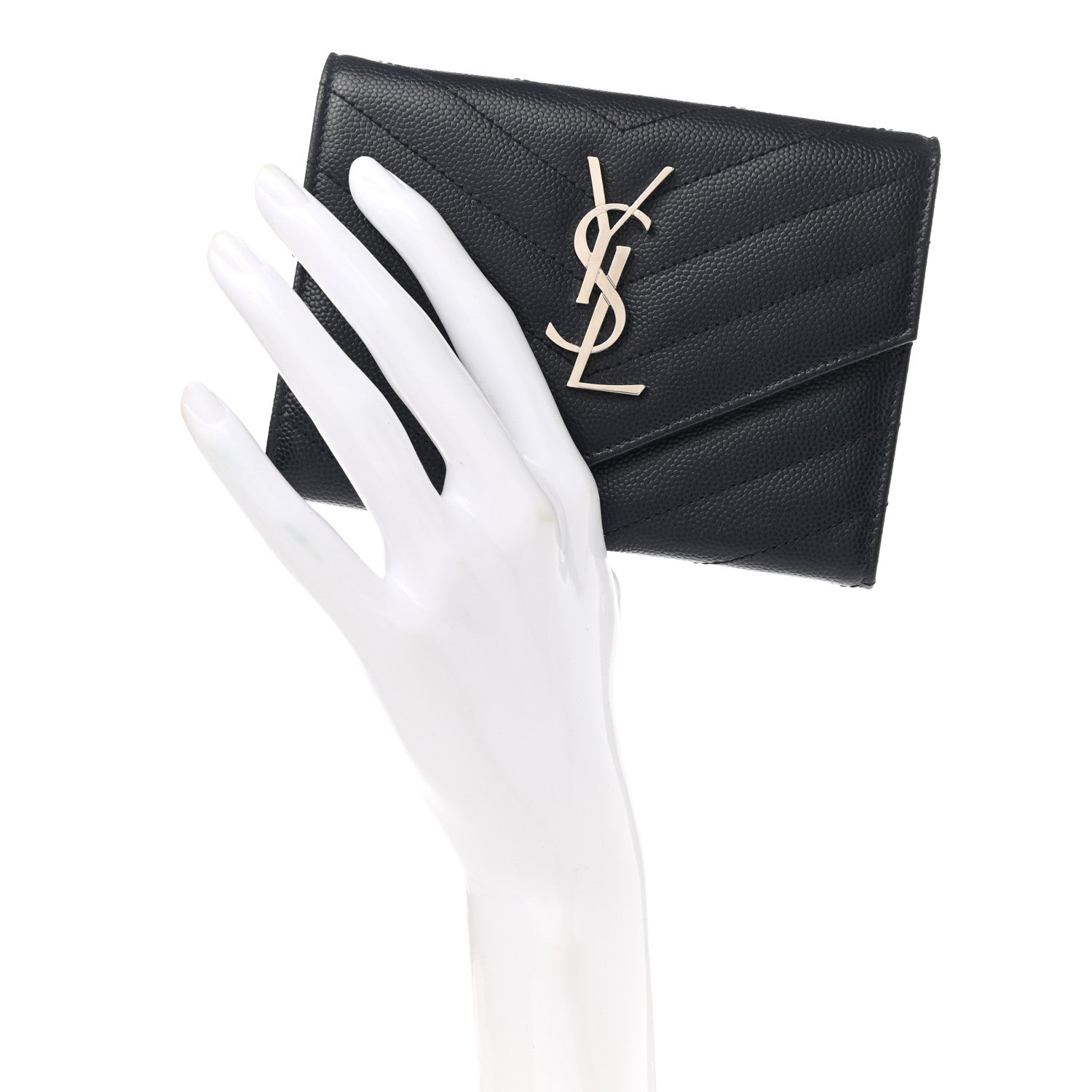Saint Laurent Grain De Poudre Matelasse Chevron Small Monogram Passport Case Deep Marine 2 of 7