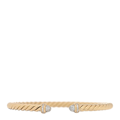 David Yurman 18K Yellow Gold Diamond 4mm Cablespira Bracelet 1 of 4