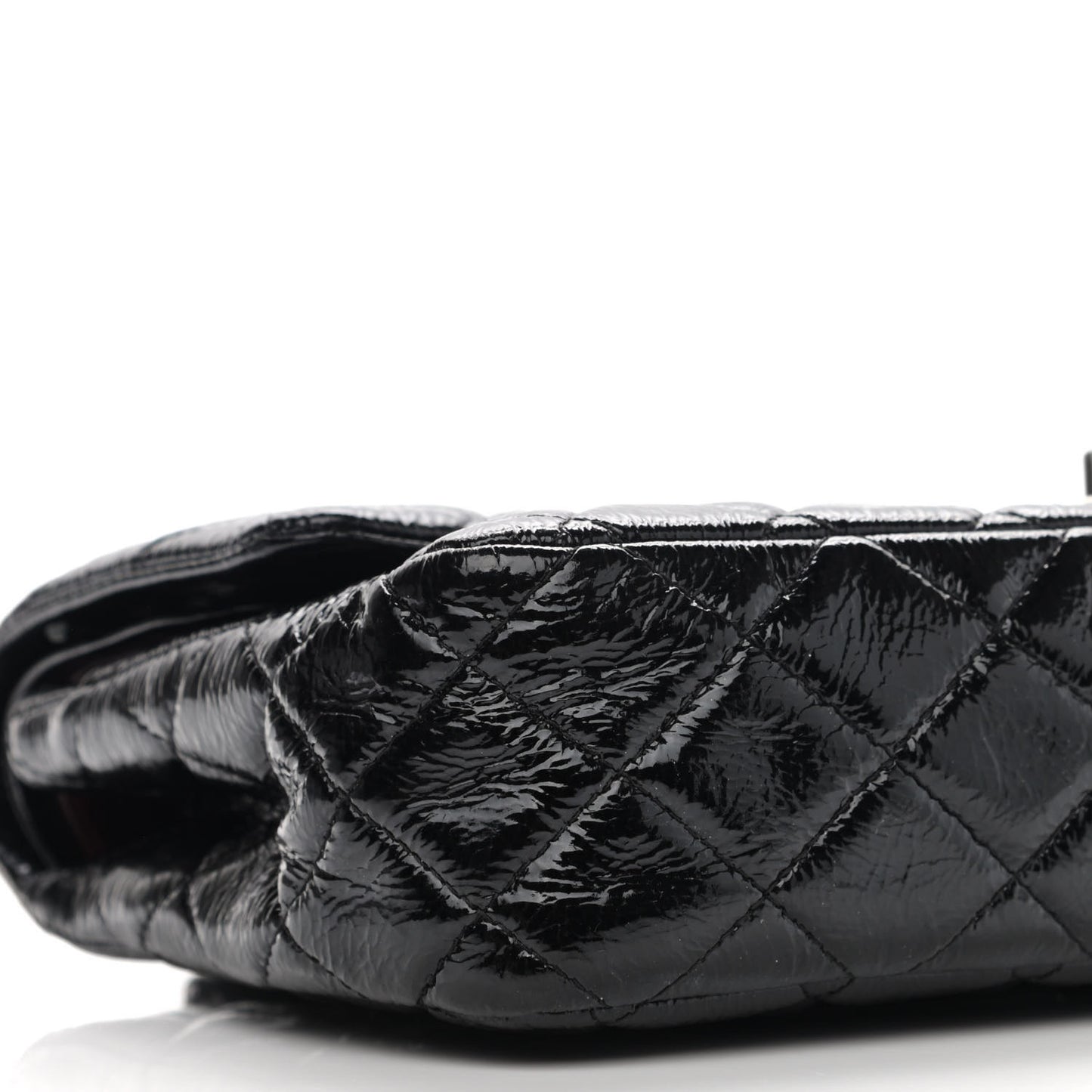 Distressed Patent Quilted Medium Double Flap Black