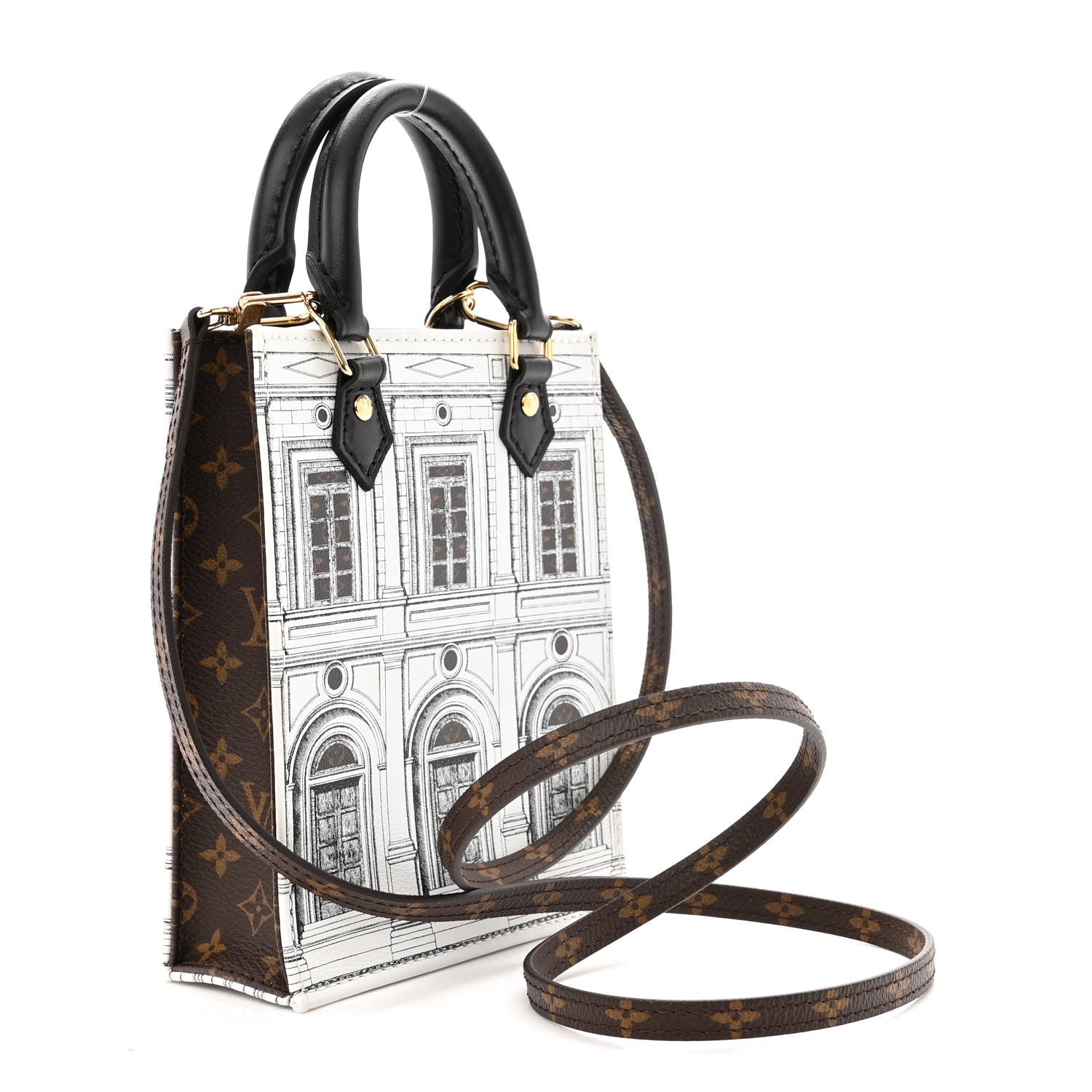 Louis Vuitton X FORNASETTI Calfskin Architettura Petit Sac Plat Black White 3 of 10