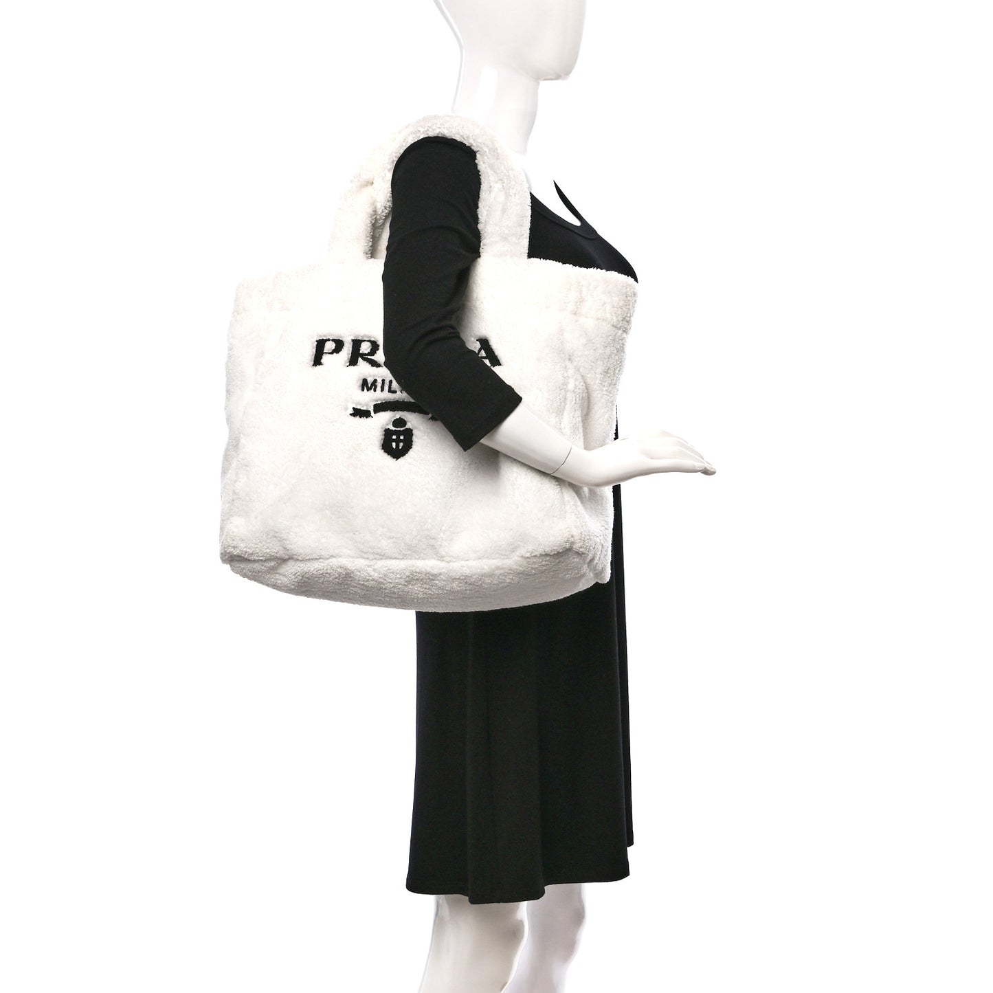 Terry Cloth Tote Bag White Black