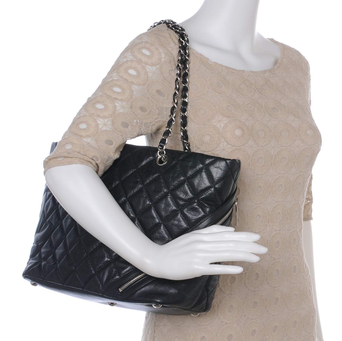 Leather Quilted Cotton Club Tote Black