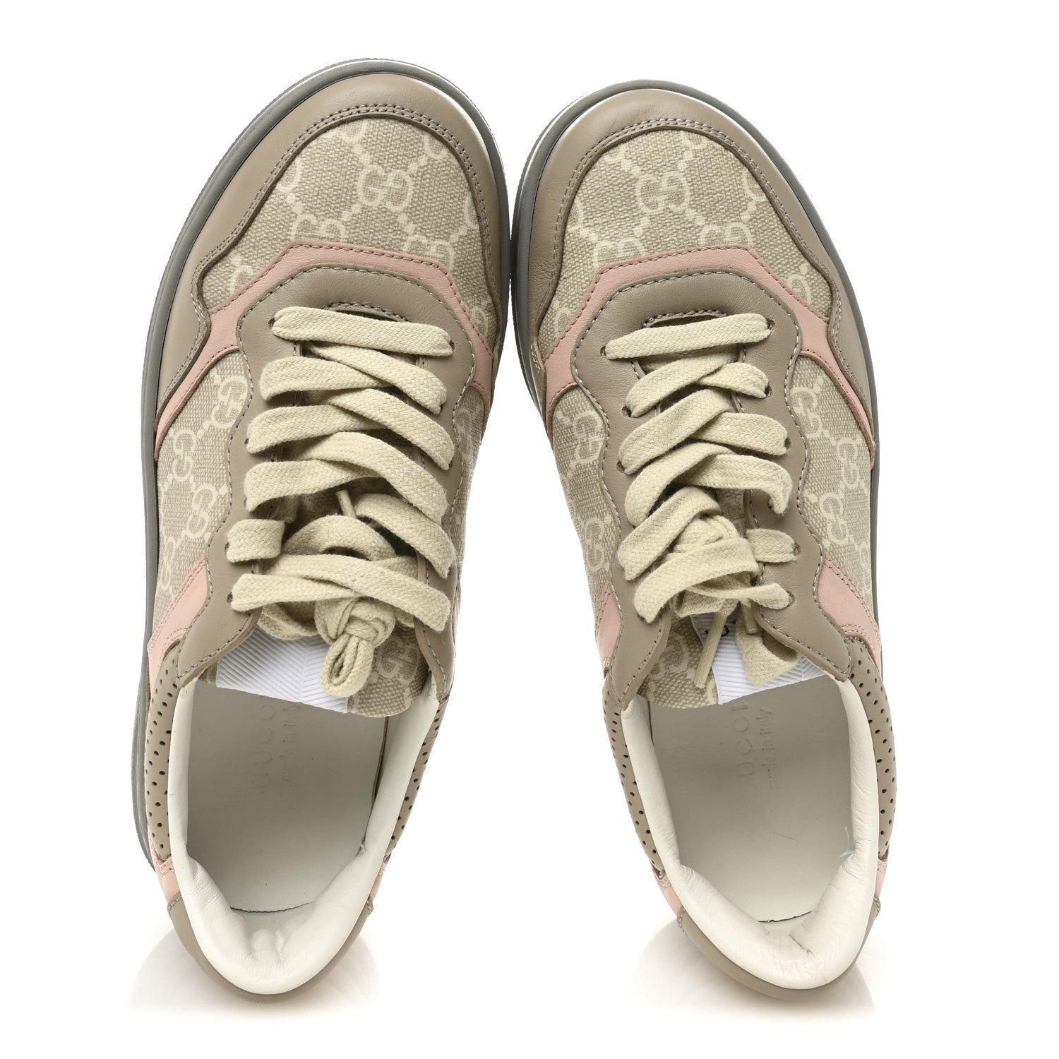 Gucci Calfskin GG Supreme Monogram Perforated Womens Platform 55mm Sneakers 37 Apricot Pink Beige Grey 5 of 10