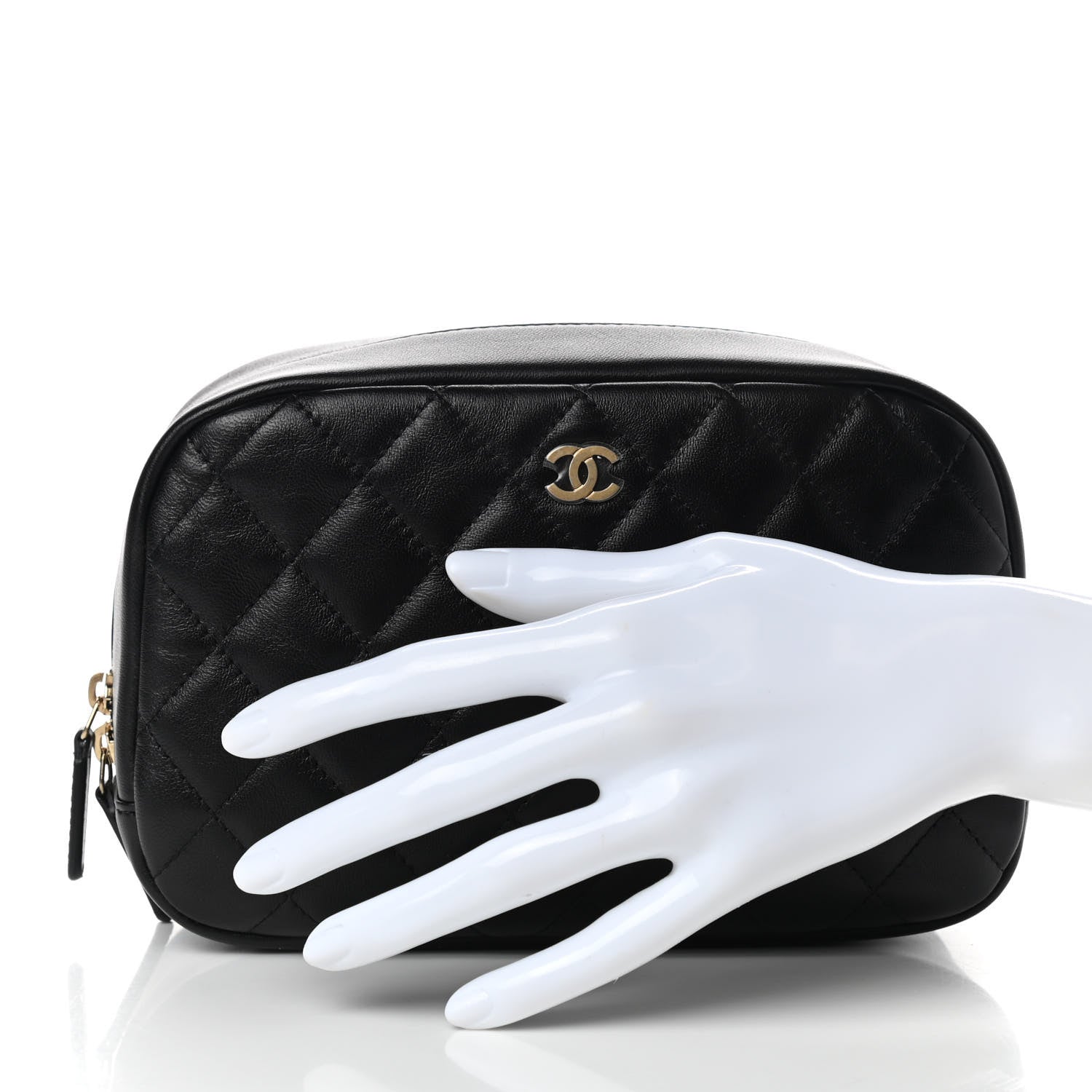 Chanel Lambskin Quilted Medium Curvy Pouch Cosmetic Case Black 2 of 7