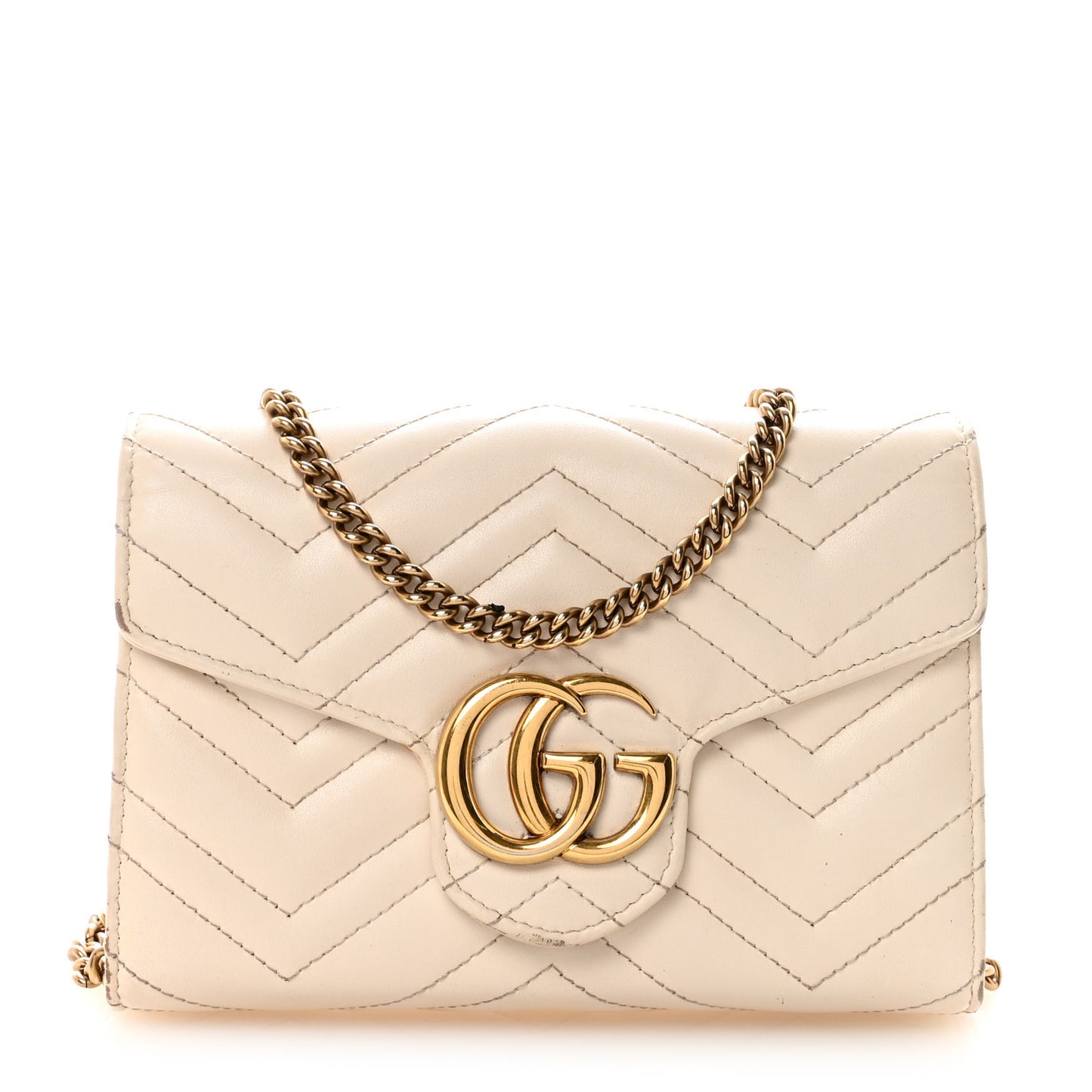 Calfskin Matelasse GG Marmont Chain Wallet Mystic White
