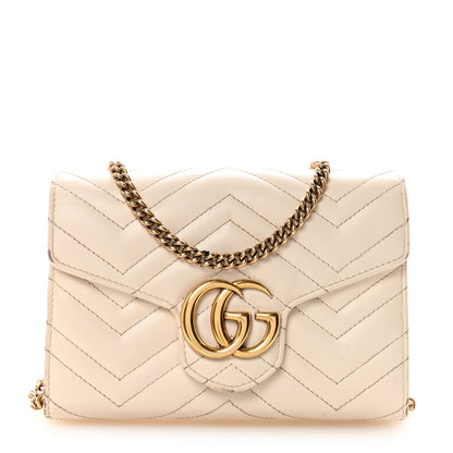 Gucci Calfskin Matelasse GG Marmont Chain Wallet Mystic White 1 of 10