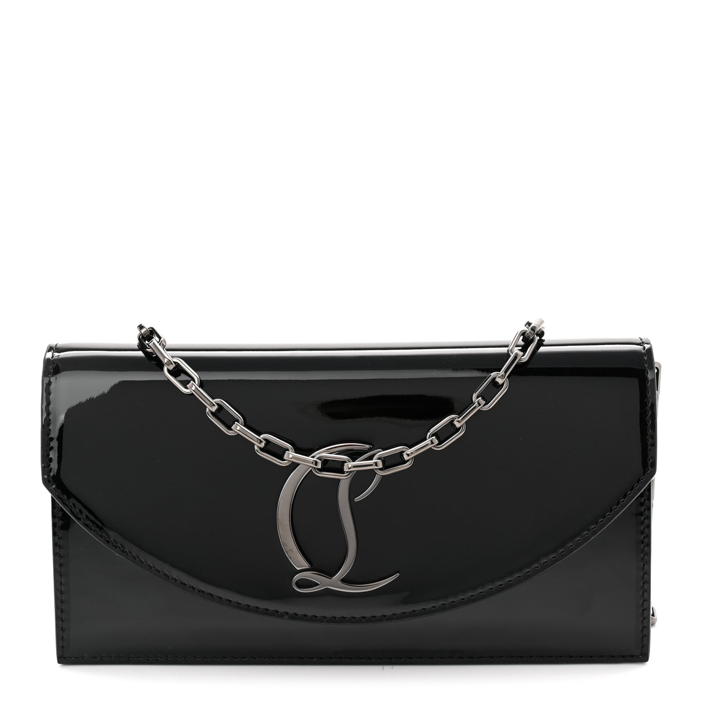 Patent Calfskin Loubi54 Crossbody Clutch Black