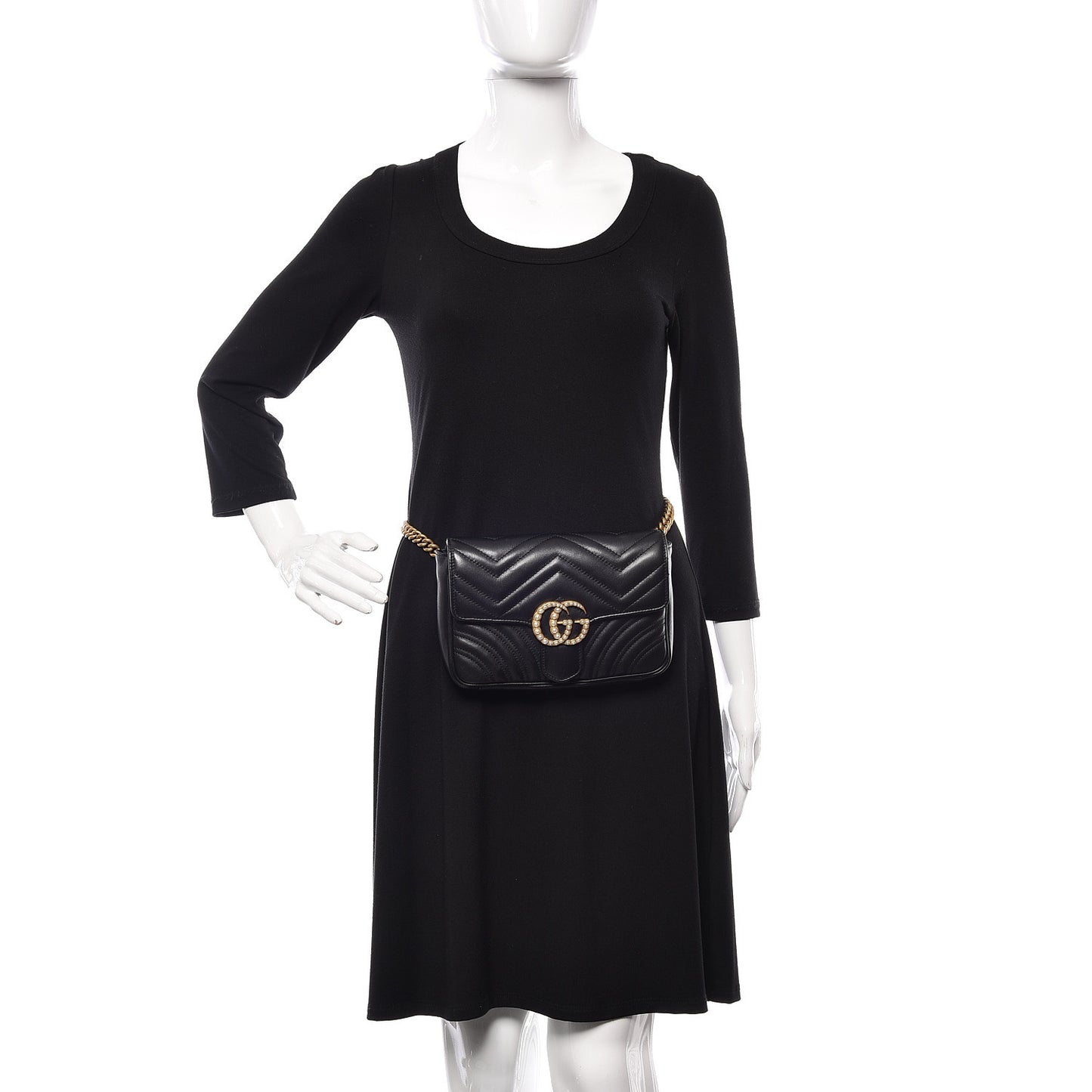 Calfskin Matelasse Pearly GG Marmont Chain Belt Bag Black