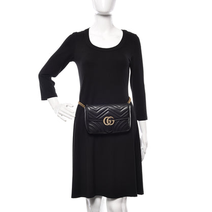 Gucci Calfskin Matelasse Pearly GG Marmont Chain Belt Bag Black 2 of 13