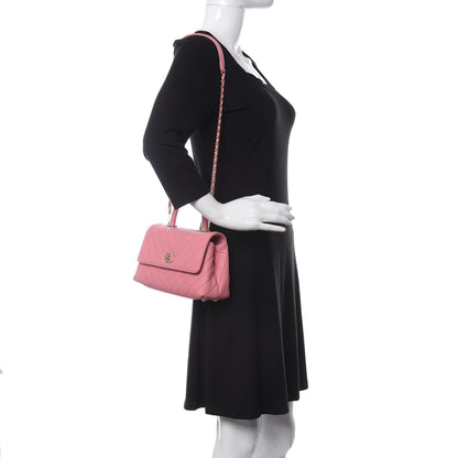 Chanel Caviar Chevron Quilted Mini Coco Handle Flap Pink 3 of 11
