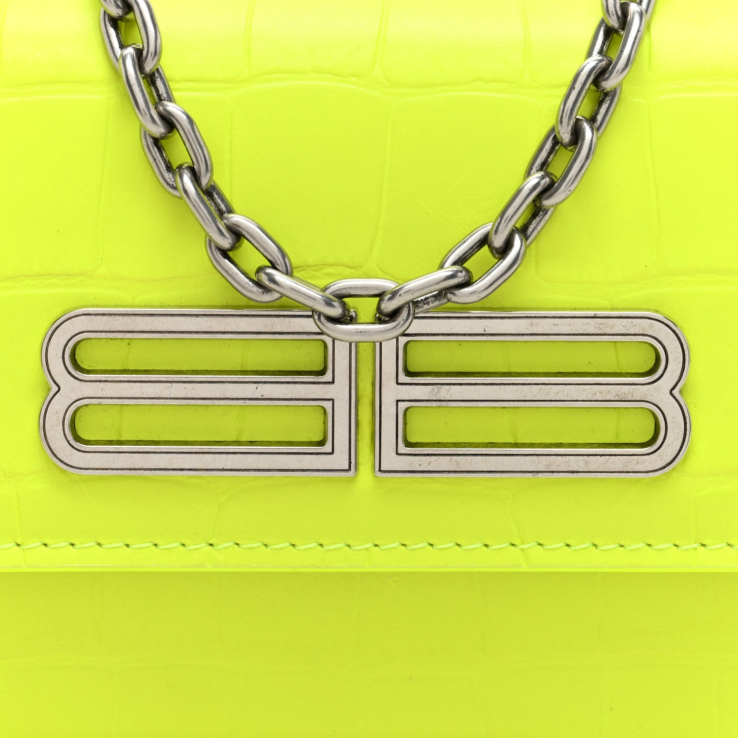 Balenciaga Extra Supple Calfskin Crocodile Embossed Gossip Wallet On Chain Fluo Yellow 6 of 10