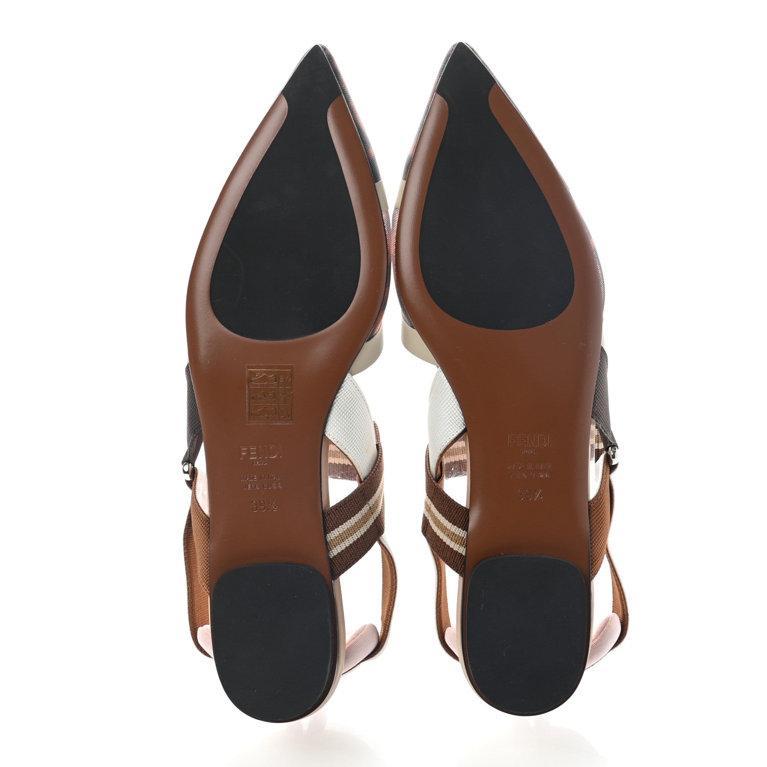 Fendi Technical Mesh FF Colibri Slingback Ballerina Flats 39.5 Tobacco Moro Camelia Beige Caramello 5 of 9