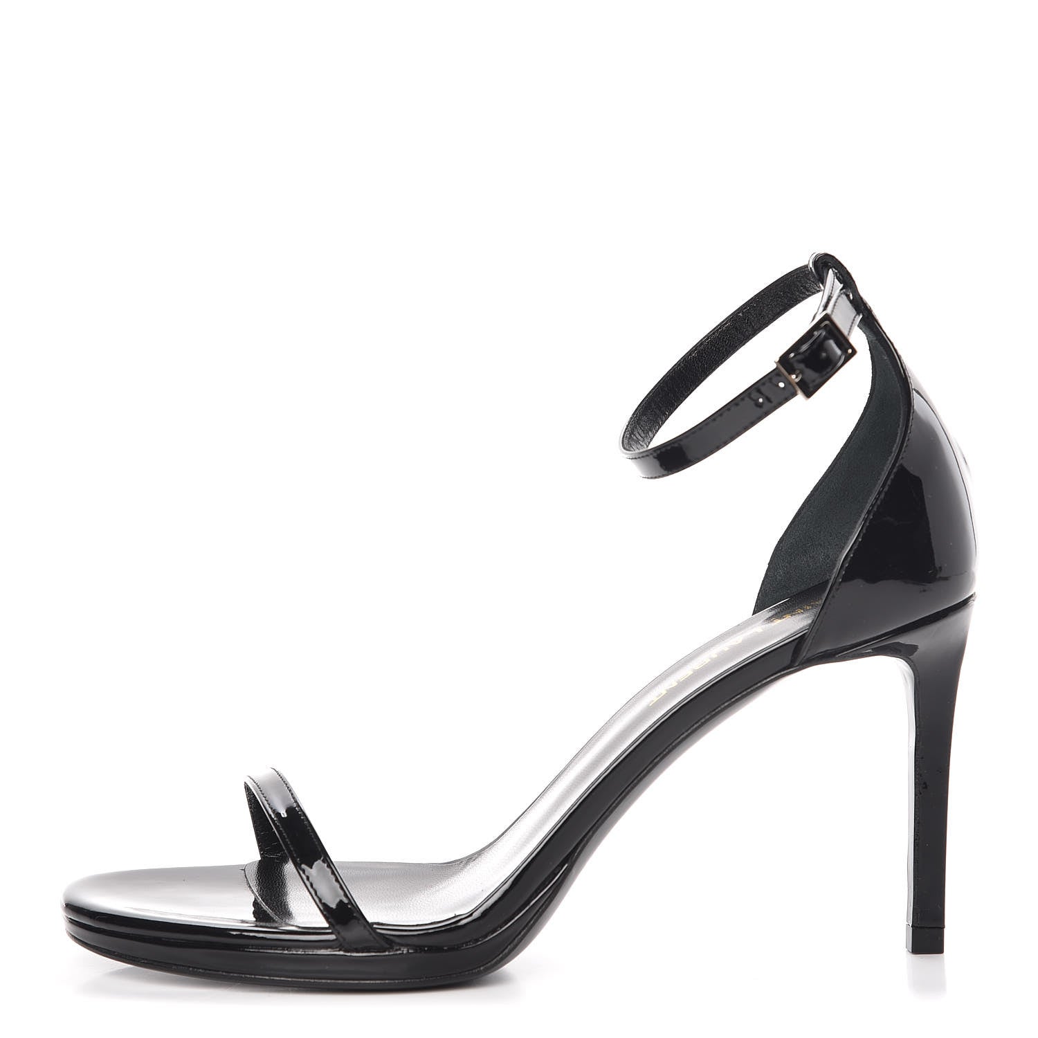Saint Laurent Patent Calfskin Jane 80 Ankle Strap Sandals 37.5 Black 1 of 9