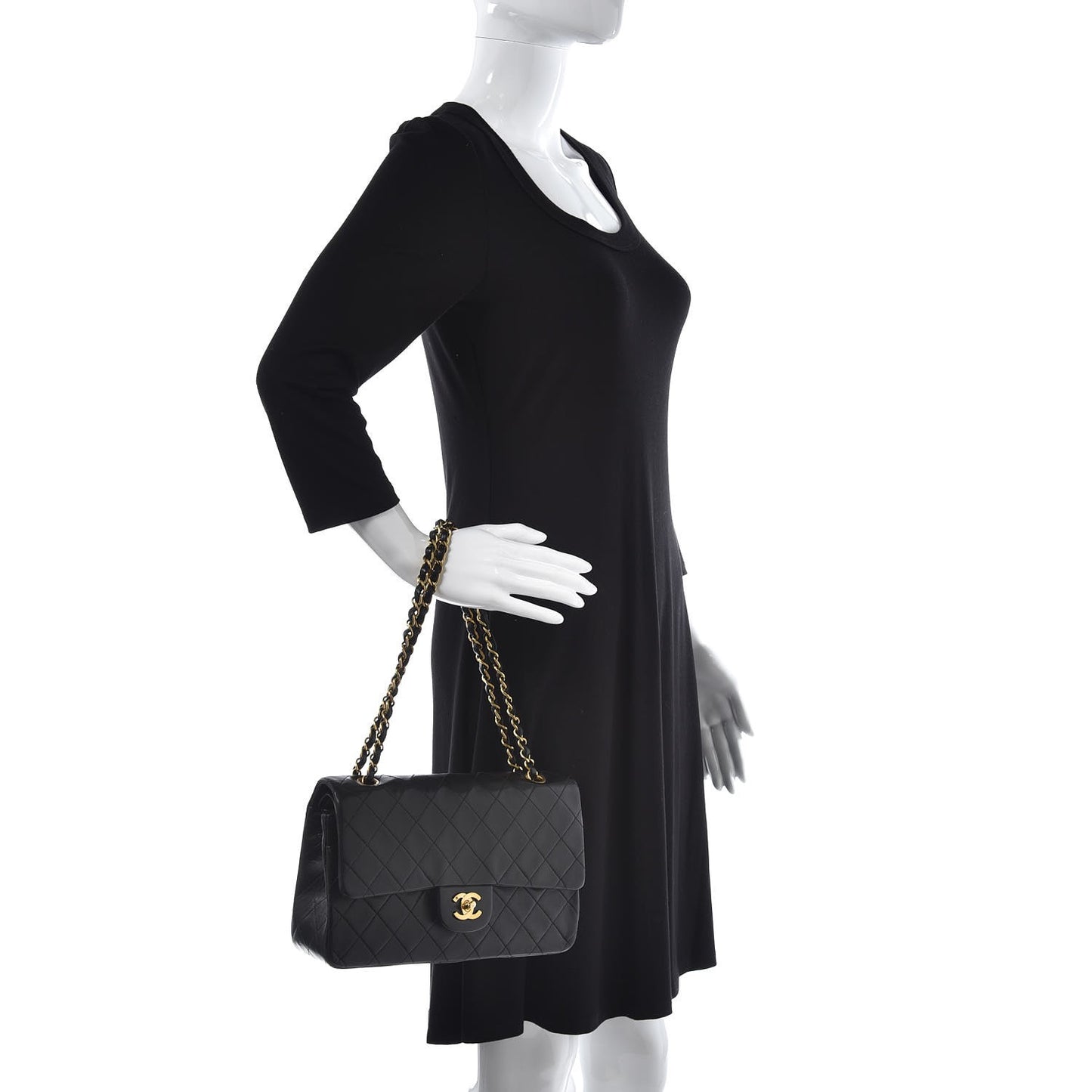 Lambskin Quilted Medium Double Flap Black