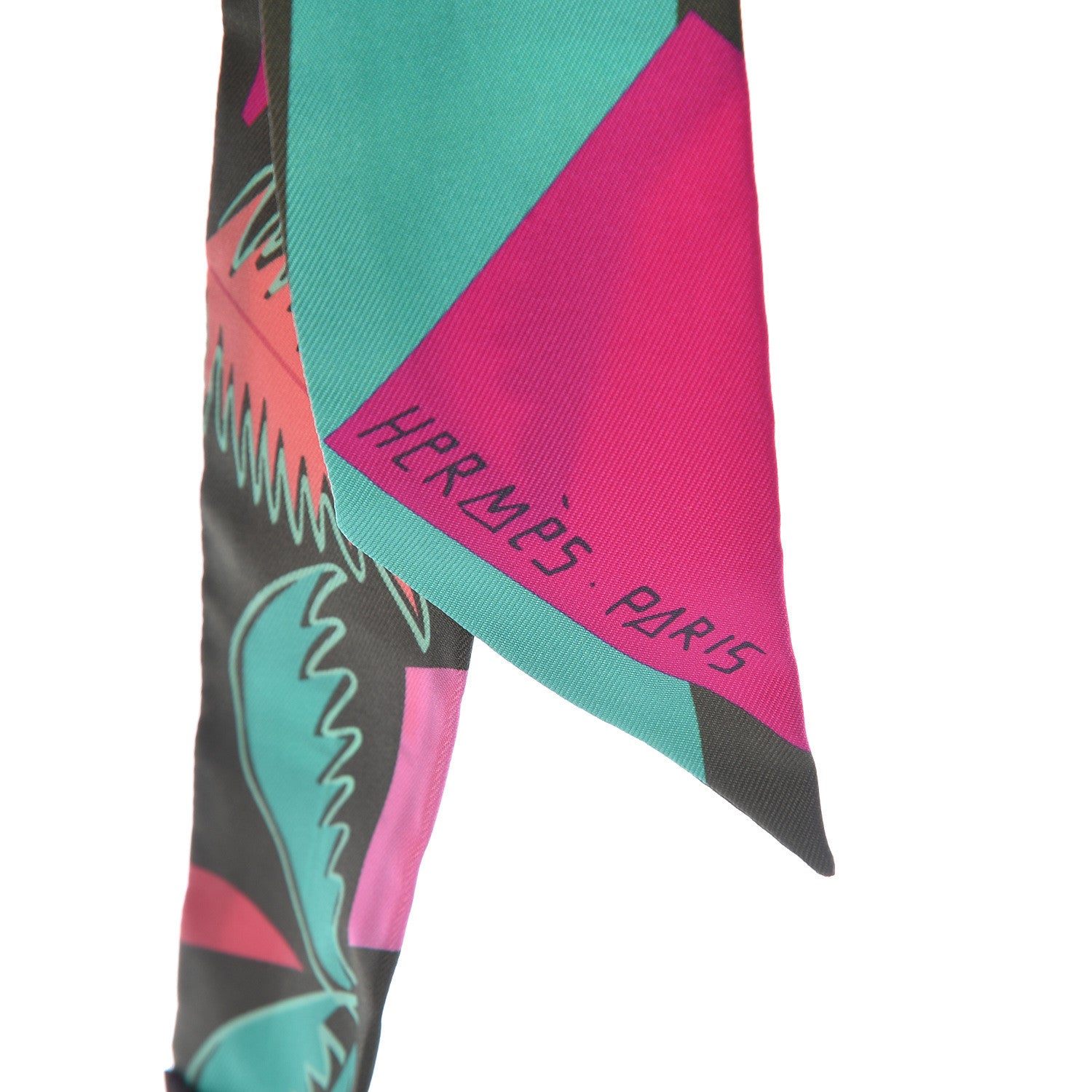 Hermes Silk Sea Surf and Fun Twilly Vert Sapin Fuchsia Menthol 4 of 5