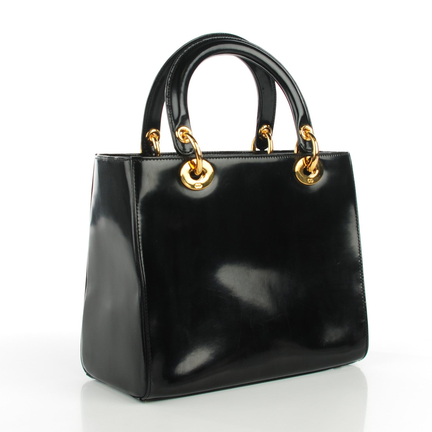 Christian Dior Vintage Patent Medium Lady Dior Black 3 of 7