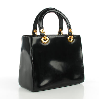 Christian Dior Vintage Patent Medium Lady Dior Black 3 of 7