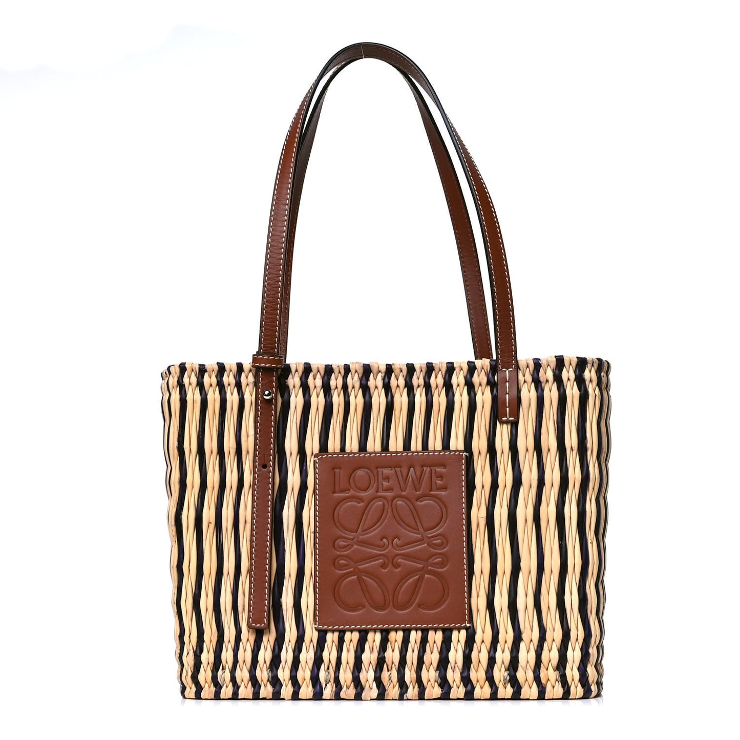 Raffia Paula's Ibiza Reed Square Basket Tote Bag Natural Black Pecan