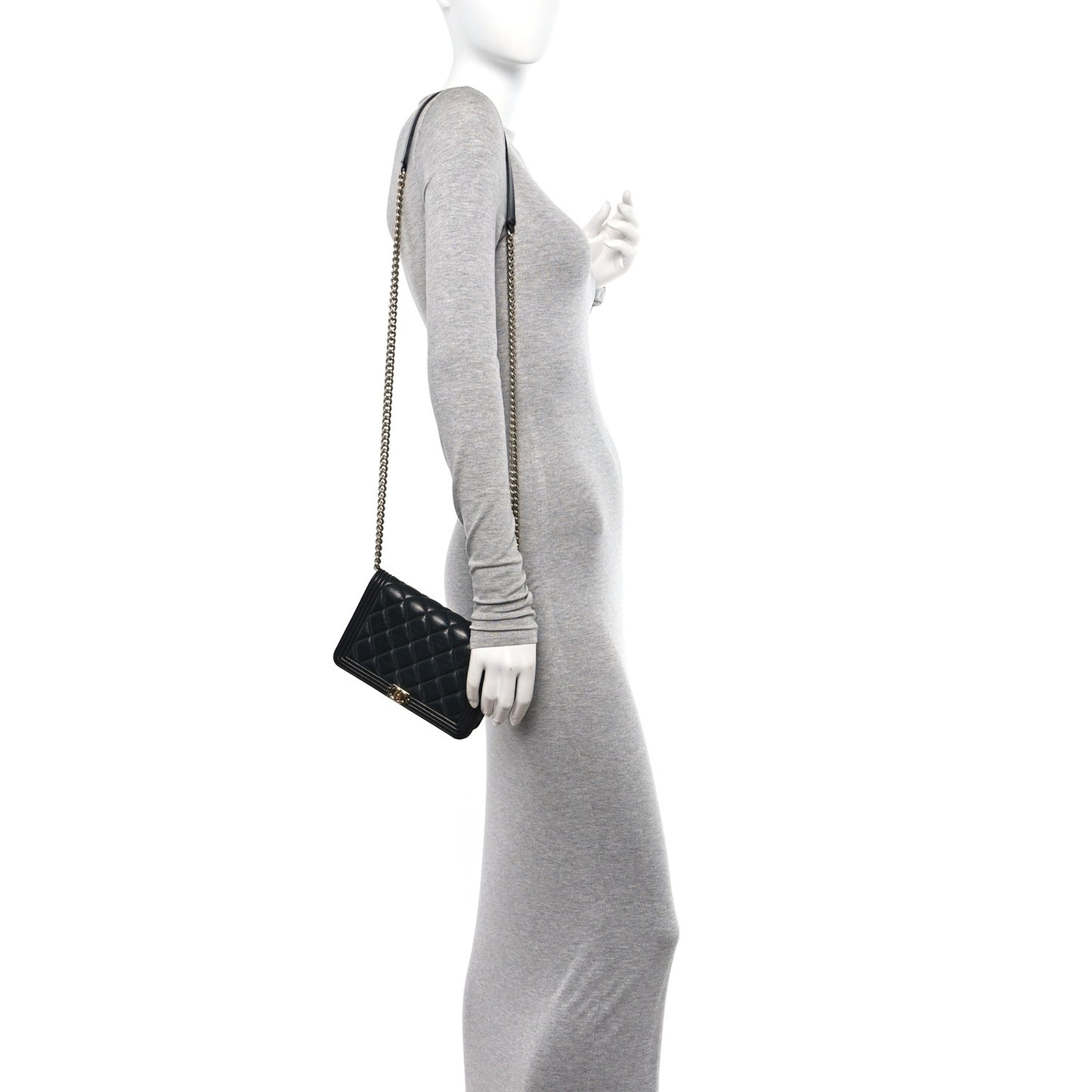 Lambskin Quilted Boy Wallet On Chain WOC Black