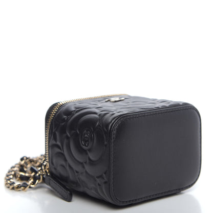Chanel Lambskin Camellia Embossed Mini Vanity Case With Chain Black 3 of 10