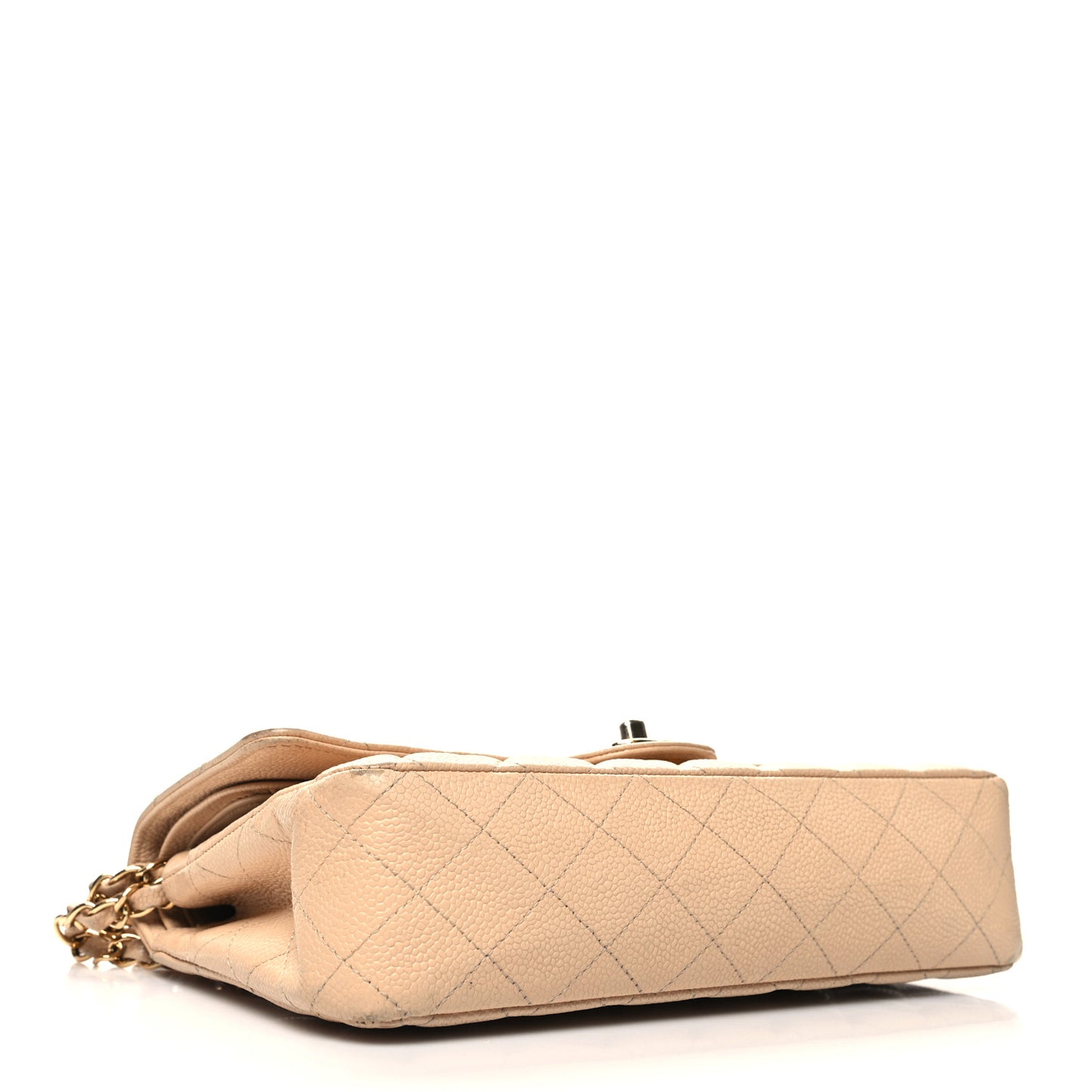 Caviar Quilted Medium Double Flap Beige