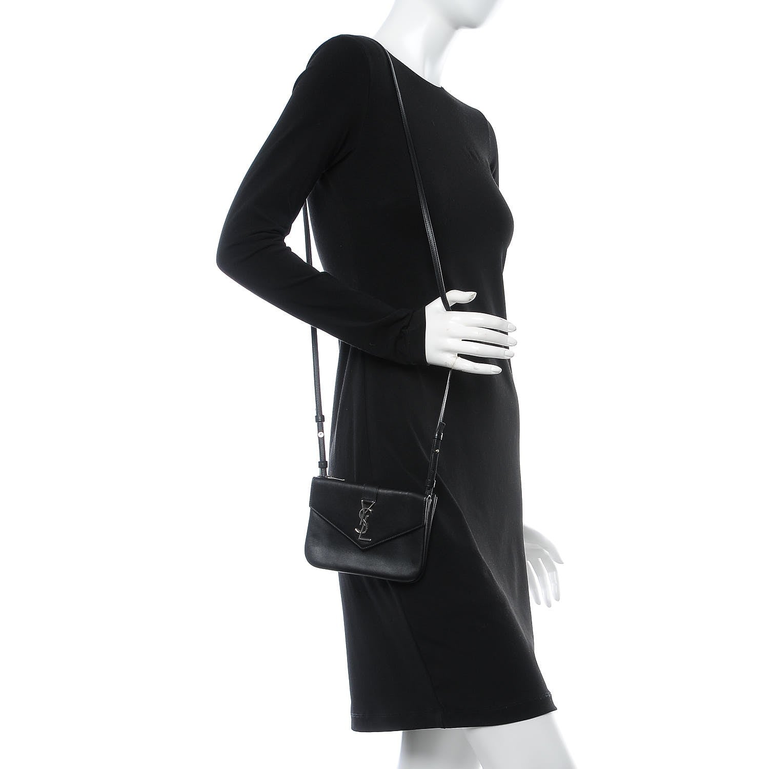 Saint Laurent Calfskin Monogram Tri Pocket Crossbody Bag Black 2 of 10