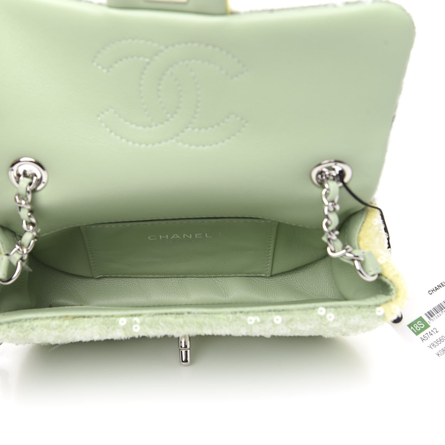 Chanel Sequin Mini Waterfall Flap Green Light Green Yellow 5 of 11