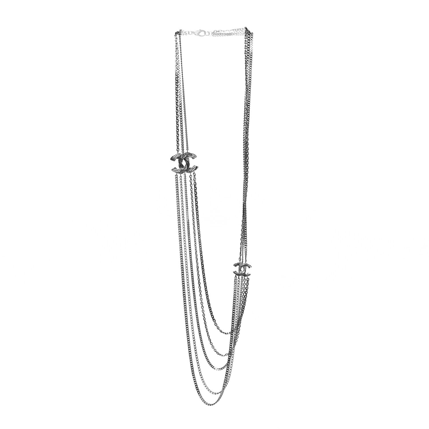 Chanel Crystal CC Multi Strand Chain Necklace Silver 3 of 5