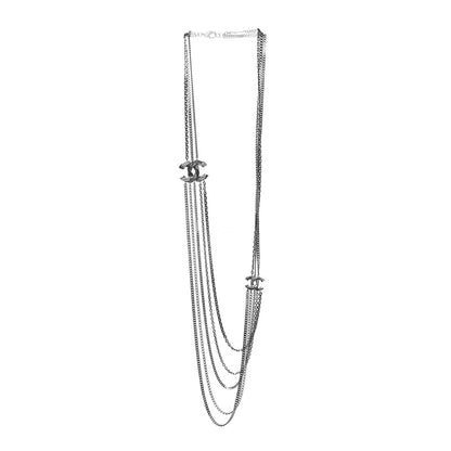 Chanel Crystal CC Multi Strand Chain Necklace Silver 3 of 5