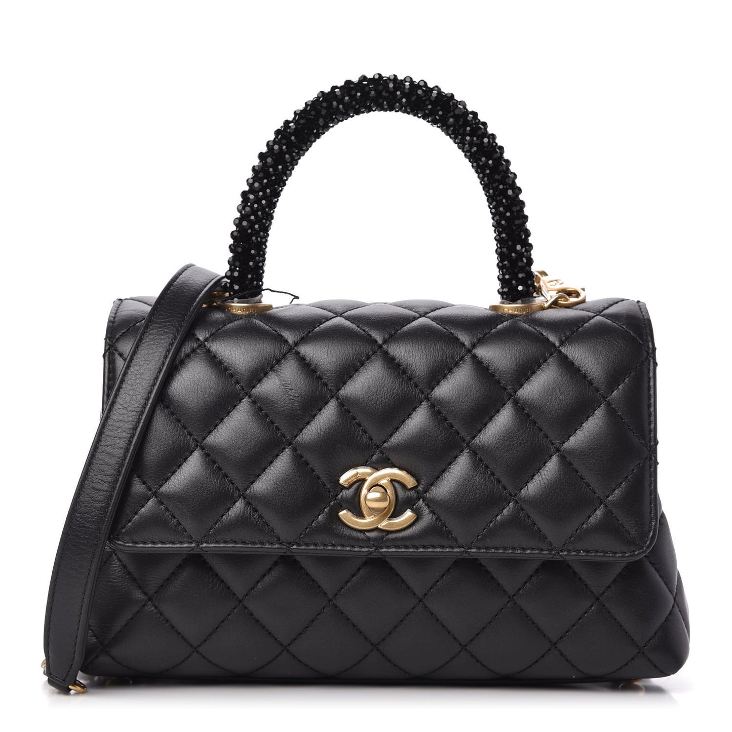 Calfskin Strass Quilted Mini Coco Handle Flap Black