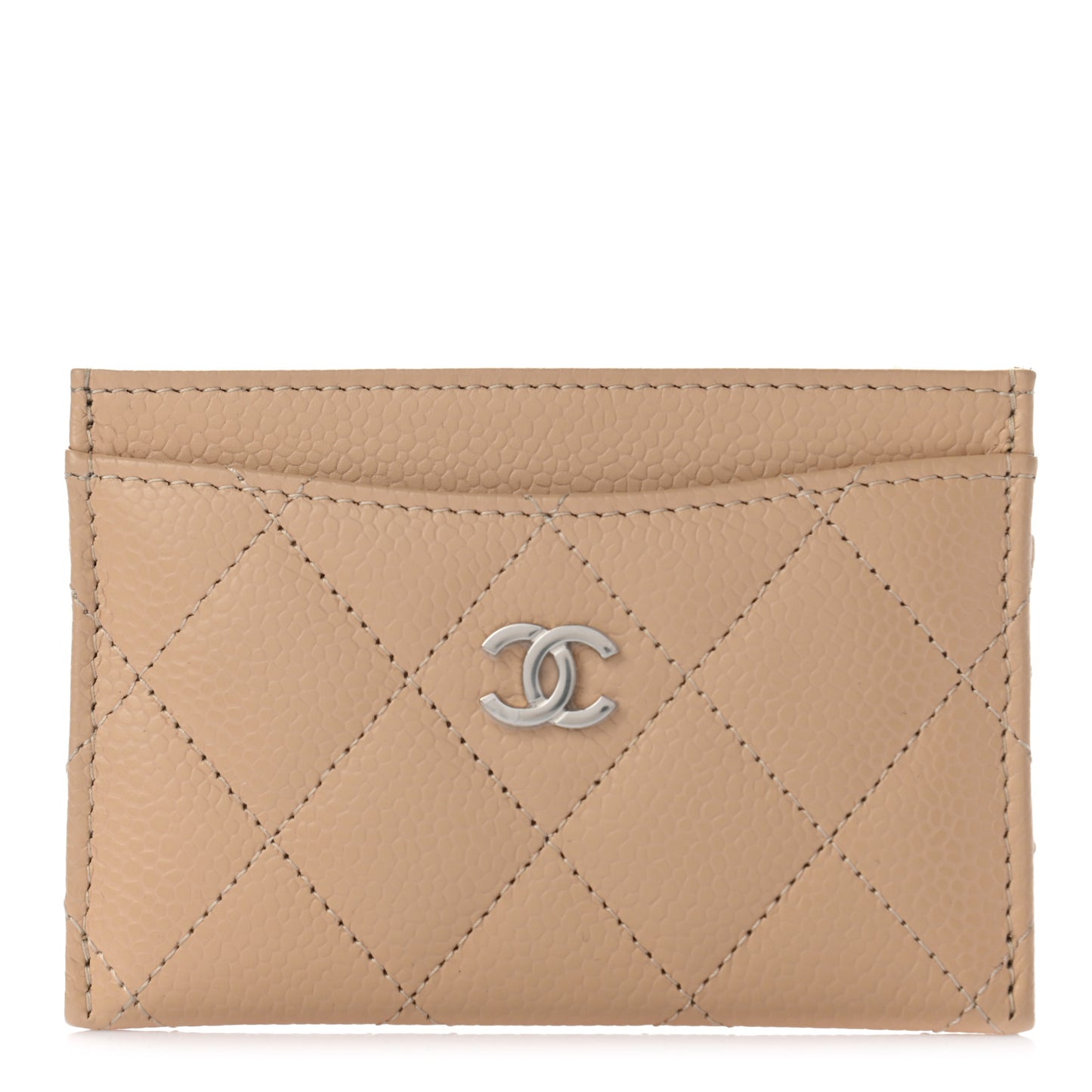 Caviar Quilted Card Holder Dark Beige