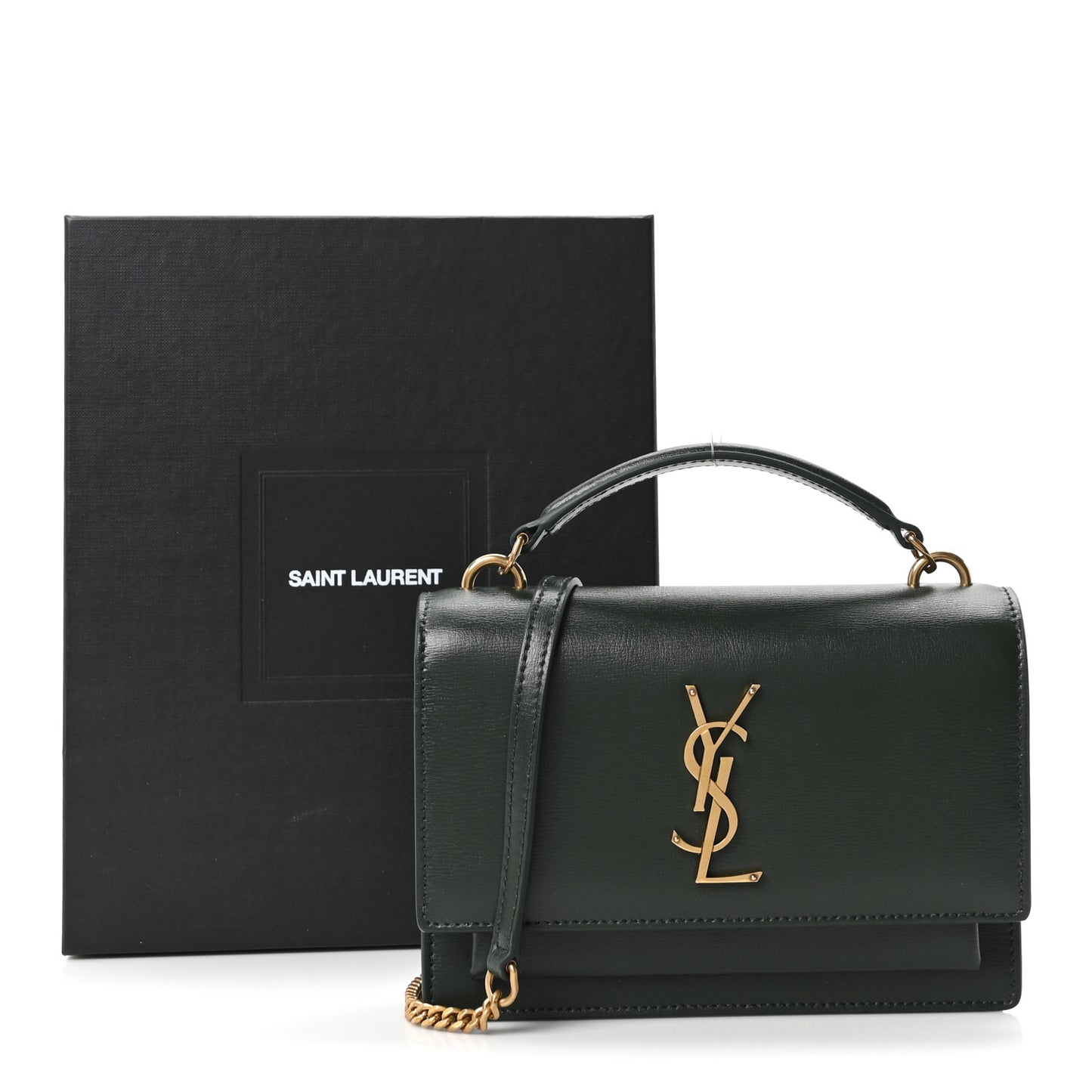 Calfskin Monogram Sunset Chain Wallet New Vert Fonce