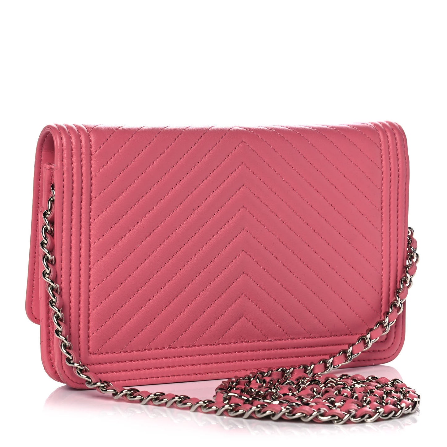 Calfskin Chevron Quilted Boy Wallet On Chain WOC Pink