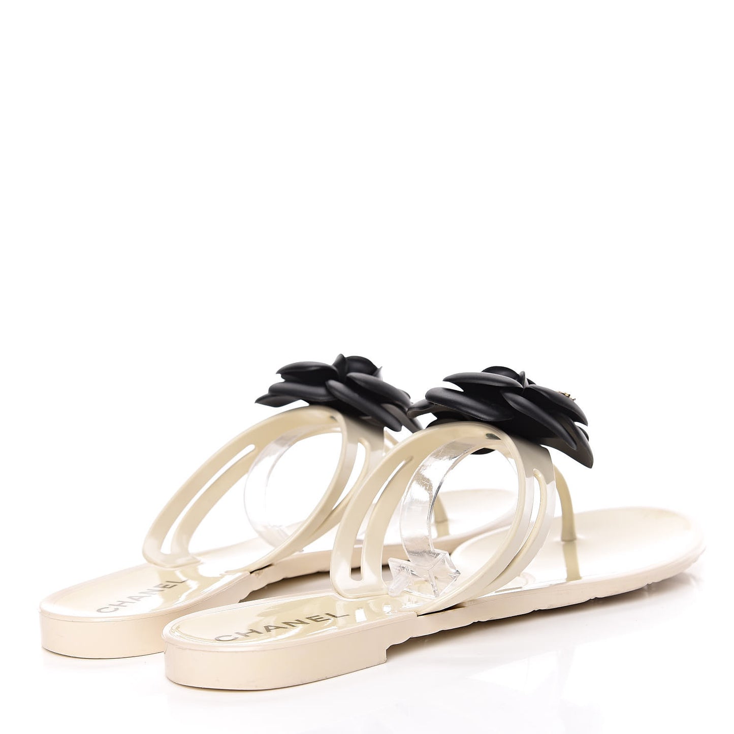 Jelly Camellia Thong Sandals 39 Ivory Black