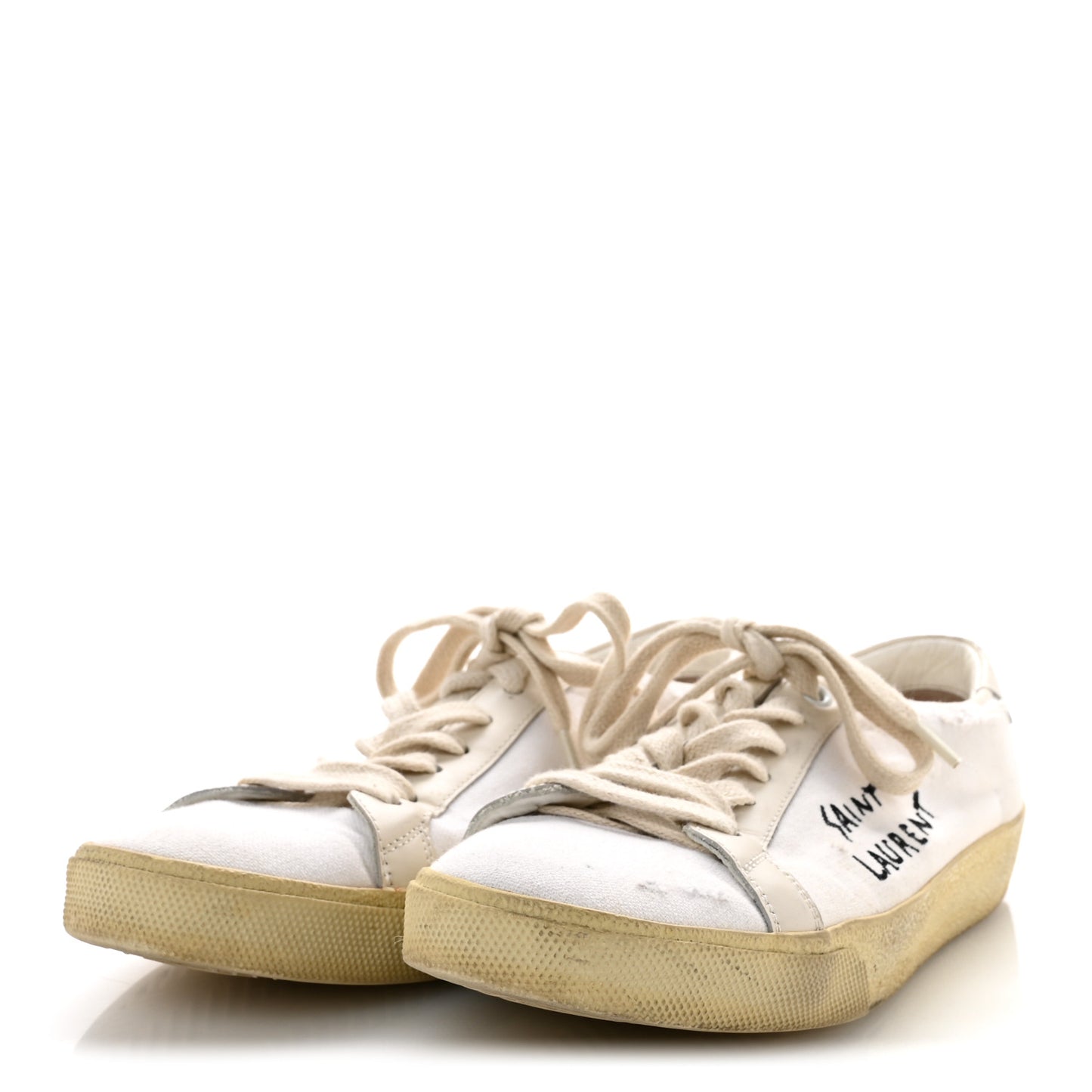 Distressed Canvas Court Classic Sneakers 39 Panna