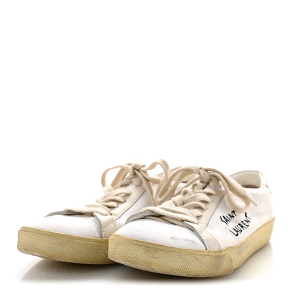 Saint Laurent Distressed Canvas Court Classic Sneakers 39 Panna 4 of 9