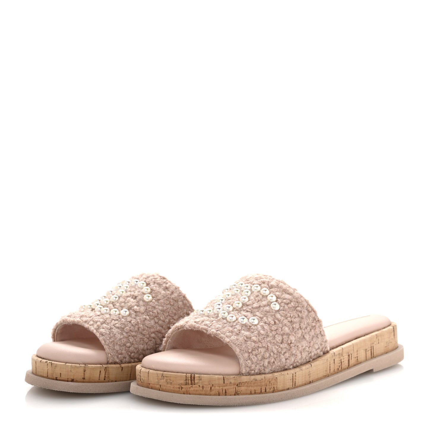 Fabric Pearl Cork CC Slip On Sandals 40 Pink